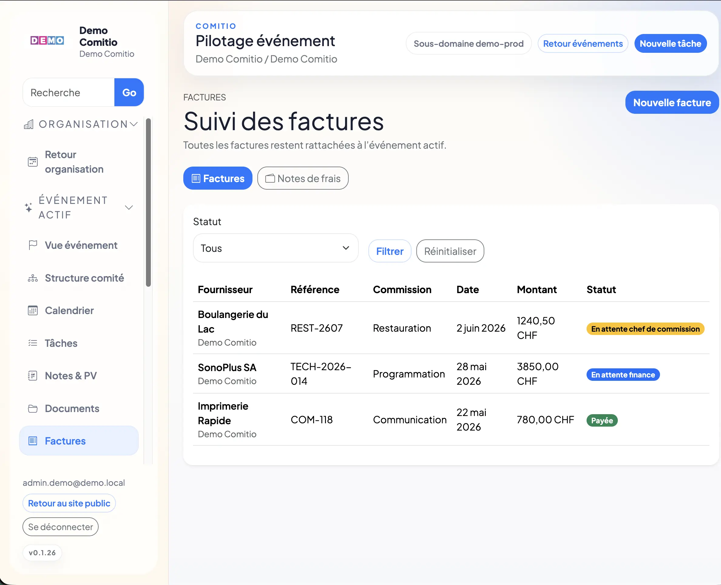 Module de validation des factures dans Comitio