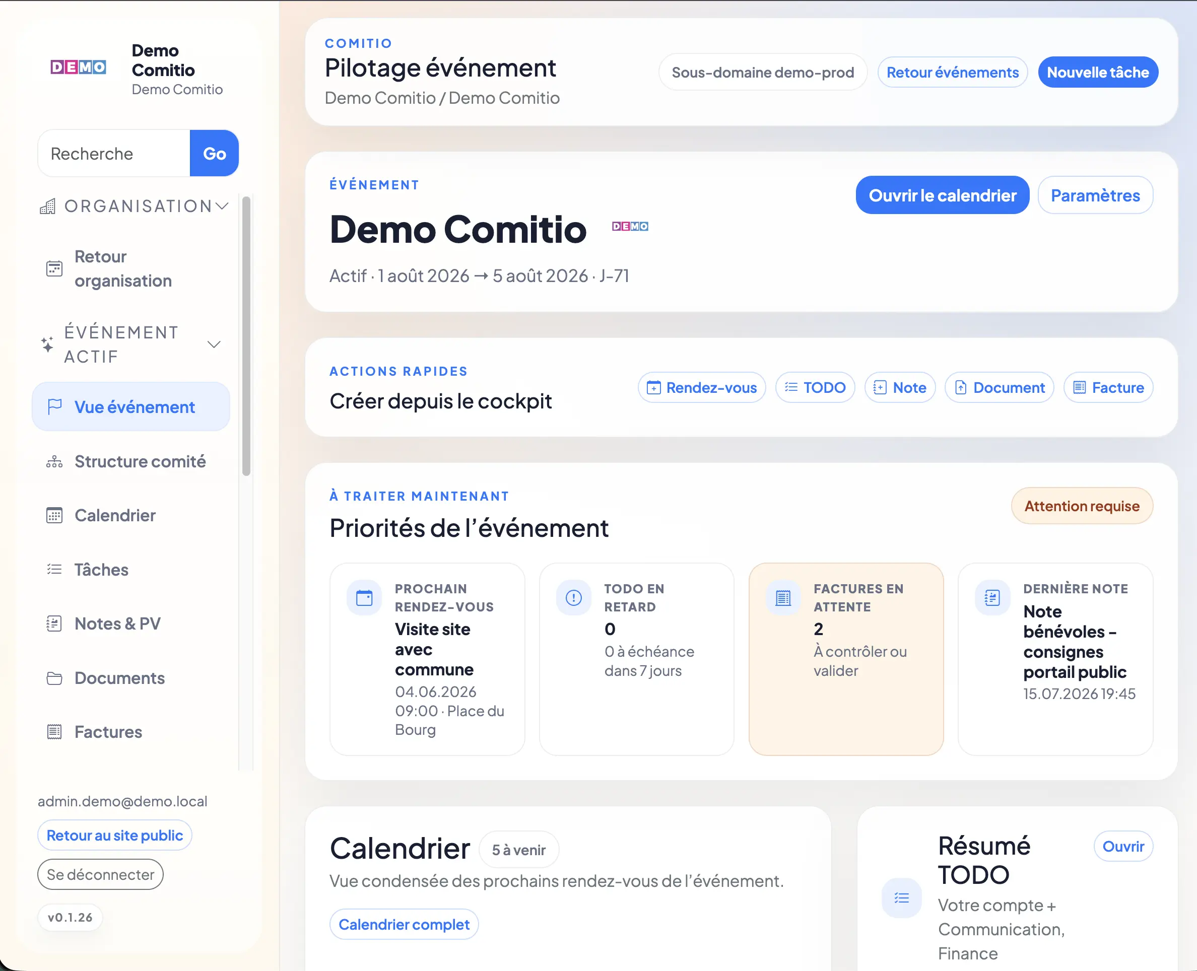 Vue d'ensemble de la gestion de l'événement dans Comitio